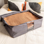 Soft Canvas Storage Bags with Zipper. Thick Breathable, 2pc King/Queen Comforter Organizer. Four Carrying Handles and Window. Large 25x19x9in Bag for Sheets Blankets Bedding Pillows, Clothes (Grey)