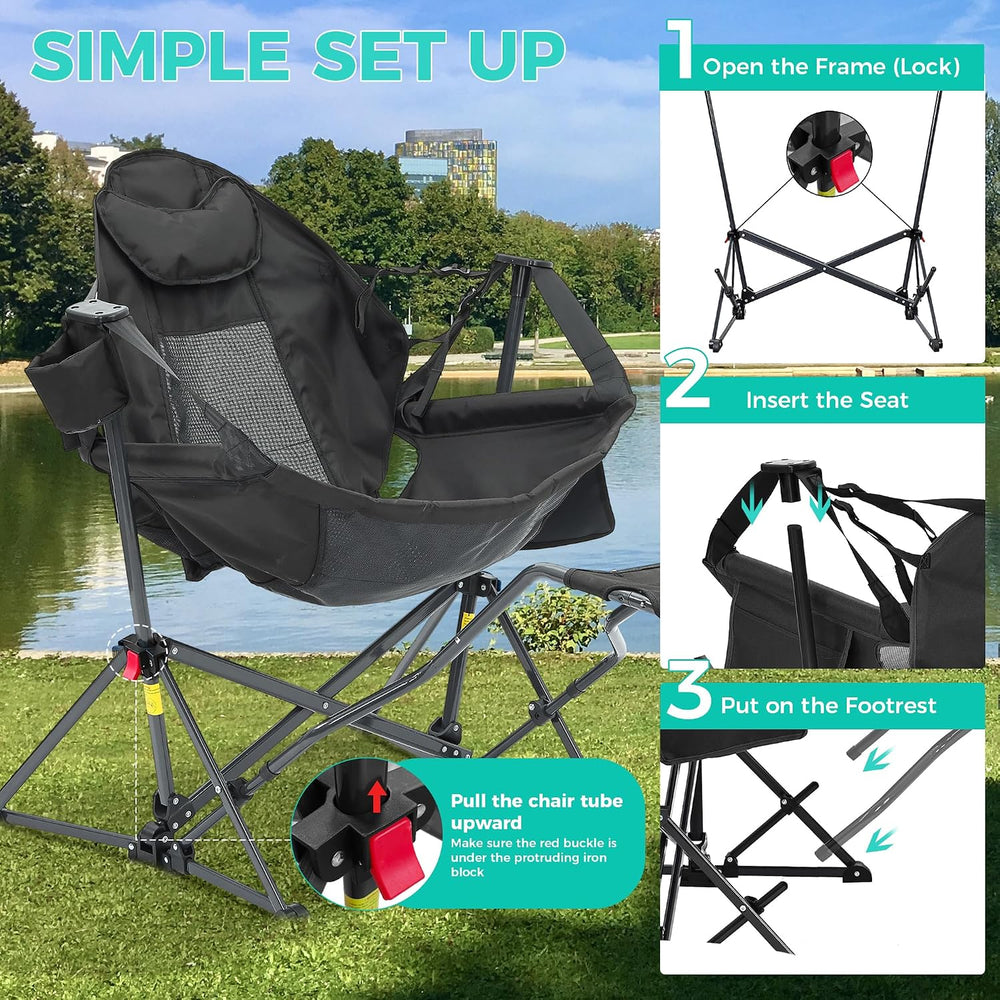 Hammock Camping Chair with Footrest, Foldable Portable Rocking Chairs for Adu...