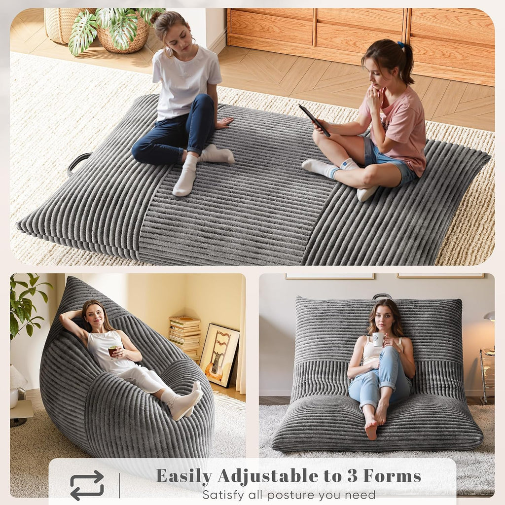 Homall 3 in 1 Giant Bean Bag Chair for Adults, Convertible Bean Bag Floor Couch Bed with Washable Cover, High-Density Foam Chair Bed for Living Room, Dorm Room, Office (Gray)