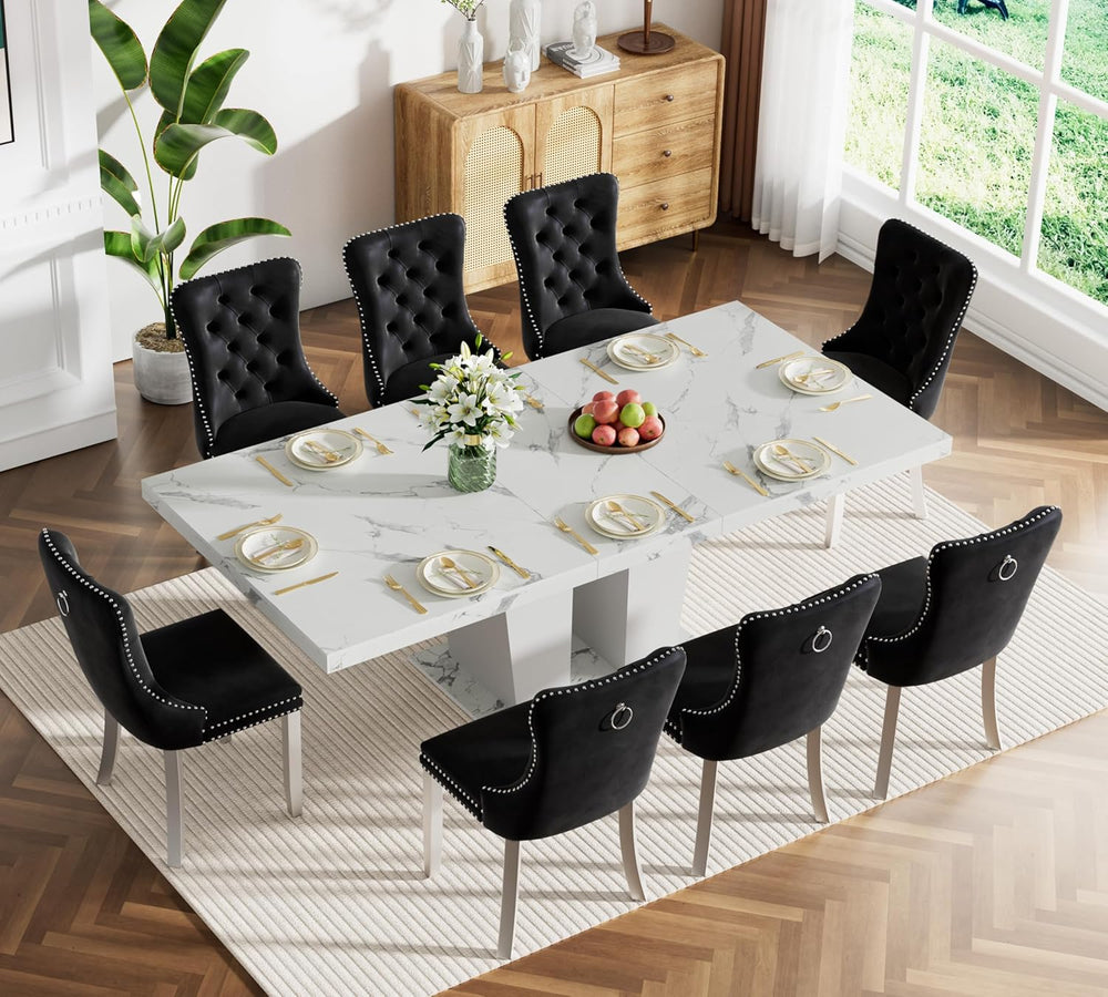 78.74" Extendable Dining Table for 6 8 10 Person, Modern White Faux Marb...