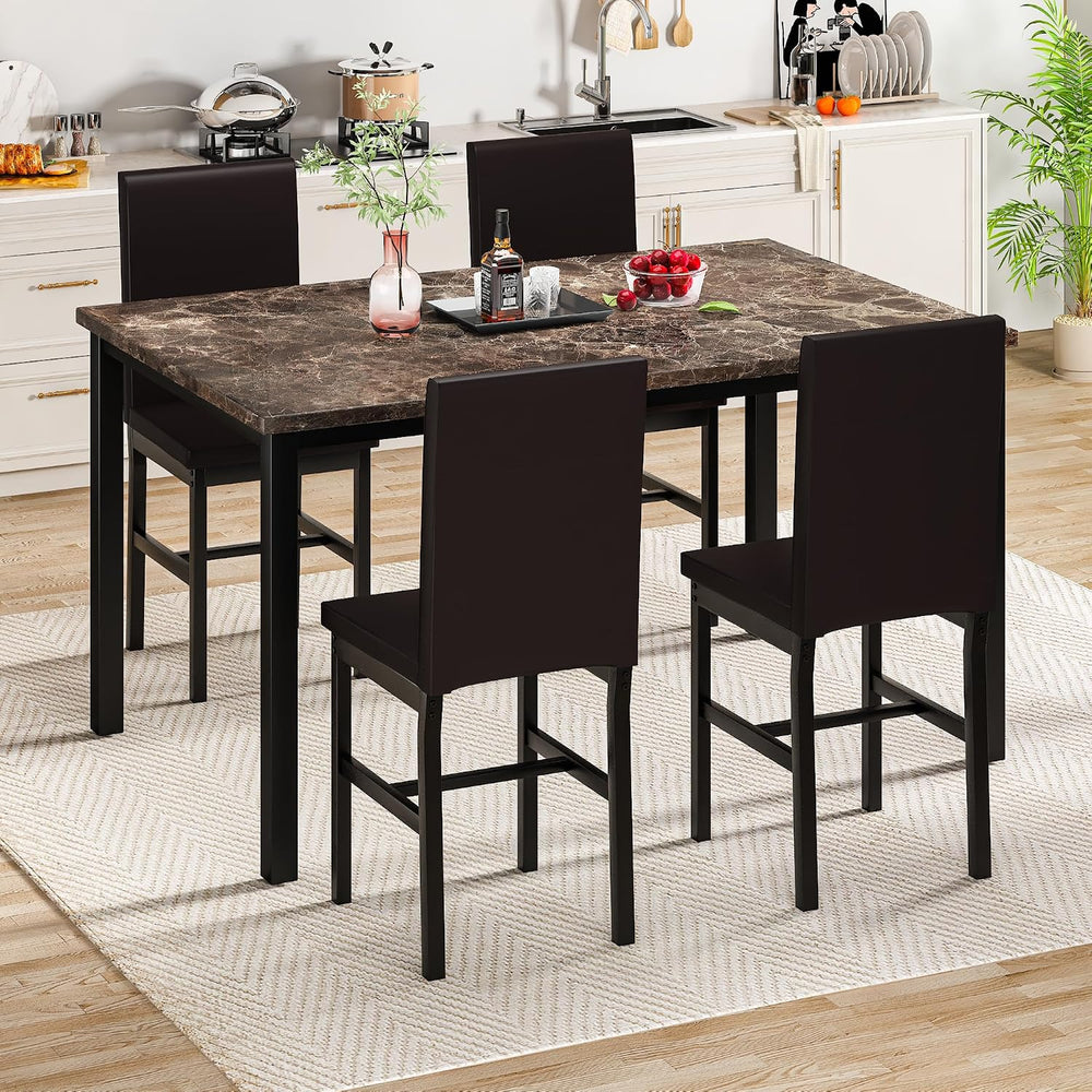Hooseng 5 Piece Dining Table Set for 4, Faux Marble Kitchen Table with Uphols...