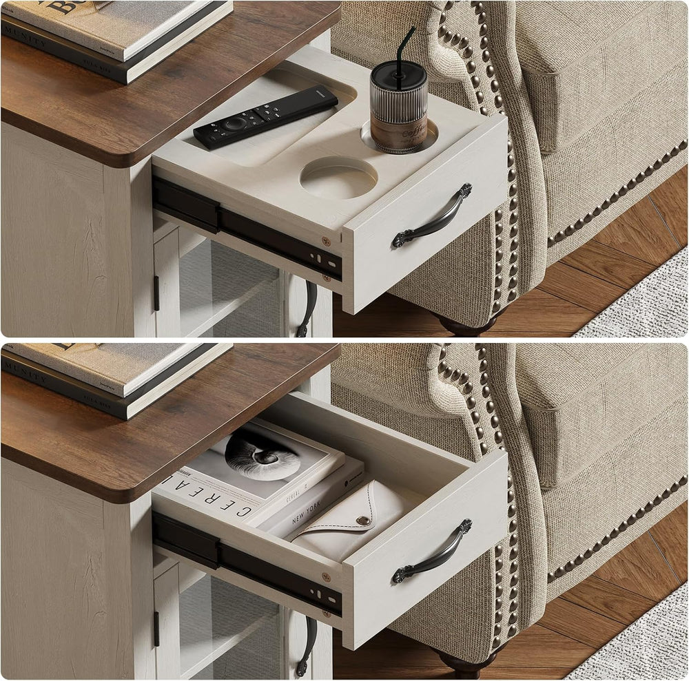 ONBRILL End Table with Charging Station, Narrow Side Table for Living Room, F...