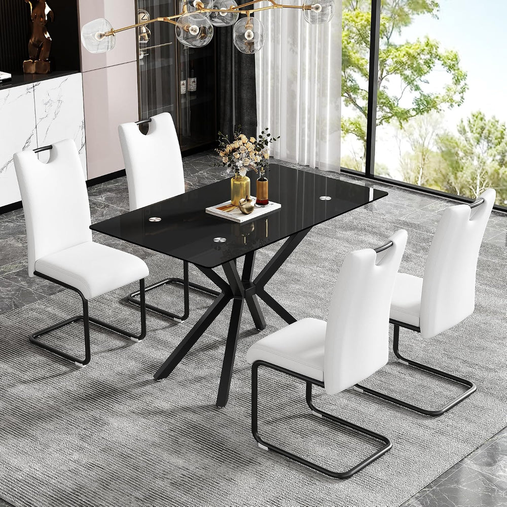 47.24 Inch Rectangular Glass Dining Table Modern Kitchen Glass Top Table for ...