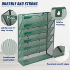 EASEPRES 6 Tier Desk File Organizer, Mesh Hanging Wall Mount Document Organization Stand, Desktop Vertical Mail Paper Folder Holder Rack with Bottom Tray for Office Cubicle, Sides Closed, Dark Green