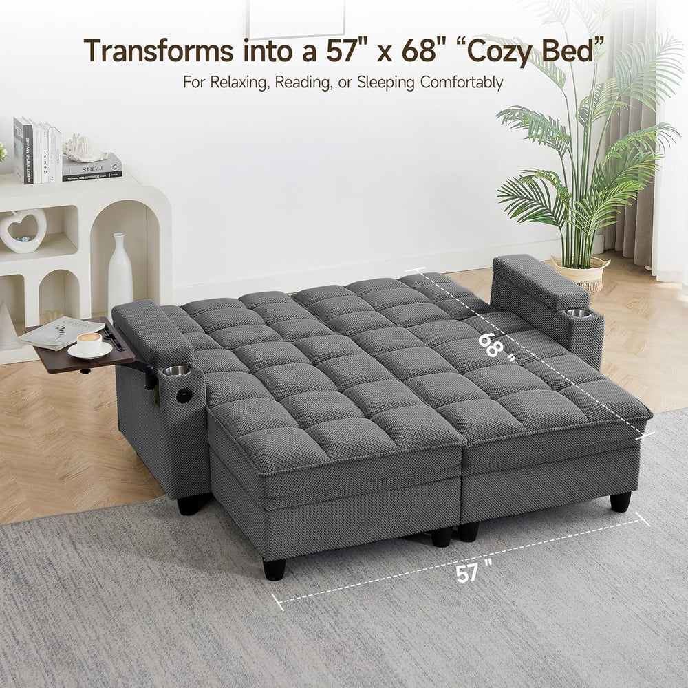 70.9'' Double Chaise Lounge with 360 degree rotatable side table, Com...