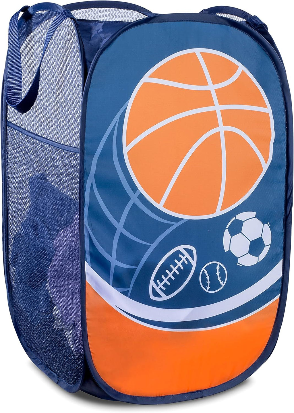 Handy Laundry Collapsible Mesh Pop Up Hamper with Wide Opening and Side Pocket - Breathable, Sturdy, Foldable, and Space-Saving Design for Clothes and Storage (Sports)