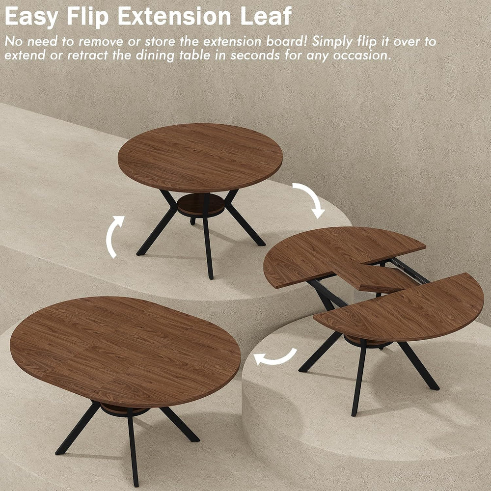 42"-58" Extendable Round Dining Table for 4-6, Kitchen Oval Table w...