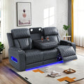 Breathing Leather Power Reclining Sofa Set, Living Room Furniture Set with Recliners, Leather Couch Loveseat and Chair with LED Lights/USB Ports/Storage (Black Gray, 3-Seat Sofa)
