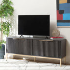 SAFAVIEH Lylia TV Stand for up to 65" Flatscreen – Black & Gold, 4 Doors with Interior Storage, Entertainment Media Console Cabinet (MED9623E)