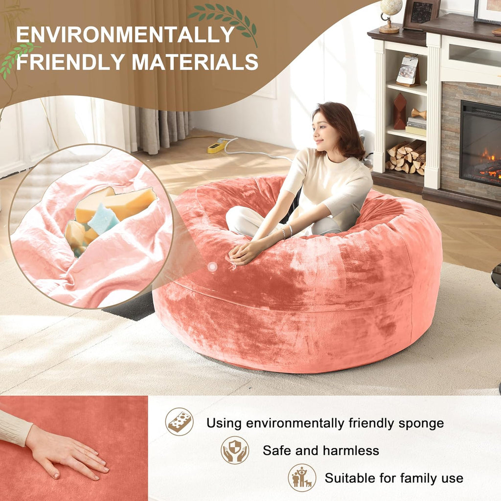 Bean Bag Chair for Adults Soft Comfy Bean Bag for Adults, Cozy Reading Chair, Large Round Bean Bag Couch, Versatile Living Room & Bedroom Chairs (Pink, 4FT)