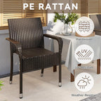 Yaheetech Set of 4 Stackable Outdoor Rattan Dining Chairs, All-Weather Armchair w/Armrests, Steel Frame for Garden, Patio, Deck, Yard, Poolside, Brown