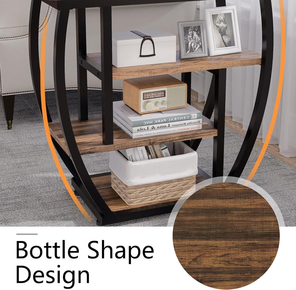 4-Tier End Table with Storage, Narrow Side Table for Living Room, Wood Sofa S...