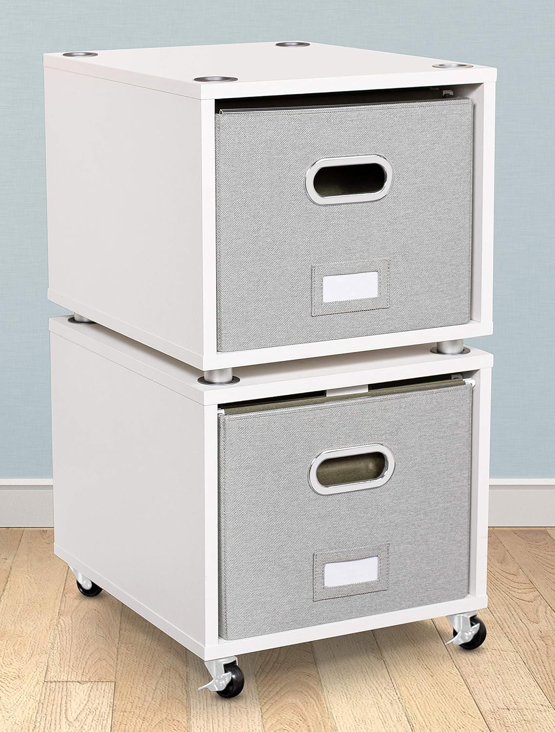 BIRDROCK HOME Rolling File Cabinet – Decorative Storage Shelf w/Removable Bins, Handles, and Wheels – Organize Files, Books, Toys, Under Desk Office Solution, Modern Design - 2 Lateral Drawers, White