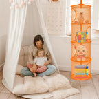 Libeder Mesh Hanging Storage Space Saver Bags Organizer,Foldable Storage Organizer 4 Compartments Toy Storage Basket for Kids Room Bathroom 2 Sets Orange