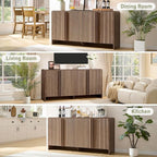 AMERLIFE 63" Fluted TV Stand Media Console Cabinet with Storage, Modern Credenza Entertainment Center with 4 Doors & Adjustable Shelves, Wood Coffee Bar for Living Room, Hallway, Brown