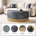 Homebeez 43.3" Half Moon Ottoman, Velvet Tufted Upholstered Footstool, with Nailhead Trim & Bullion Fringe, Decorative Accent Seating for Living Room, Bedroom, Entryway, Vanity, Vintage Furniture