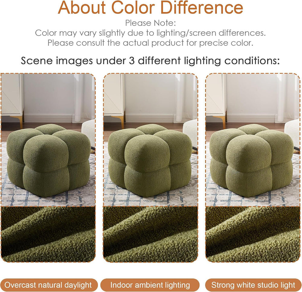 ONEVOG Olive Green‌ Modern Ottoman, 21" Square Fuzzy Couch Sherpa Pouf O...