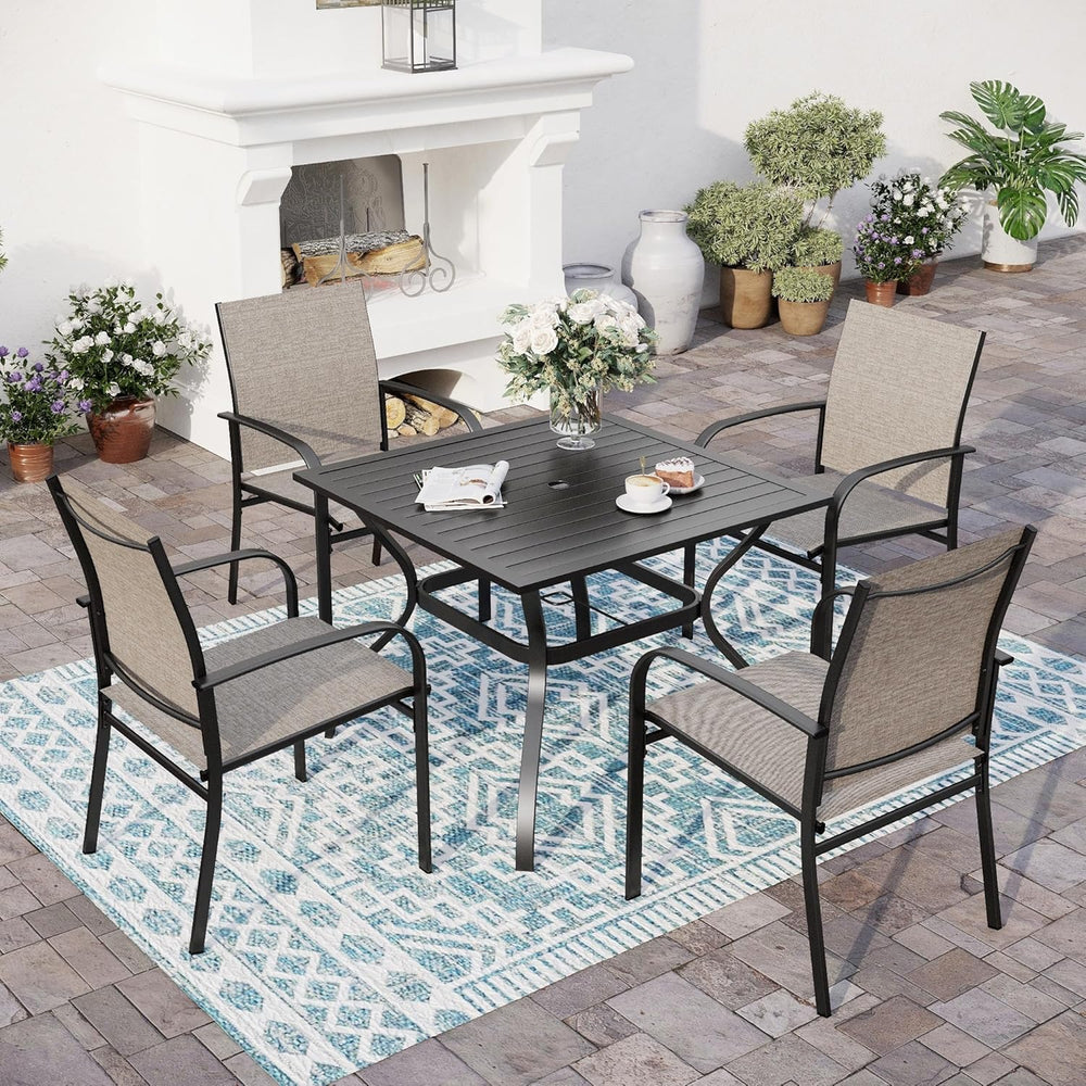SUNSHINE VALLEY 5 Piece Patio Dining Set for 4, 37”x37” Square Table with Umb...