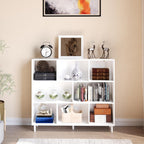 Wood Cube Storage Organizer White Bookshelf - 3-Tier Freestanding Storage Cabinet with Legs for Home Office, 8-Cubes Open Shelf