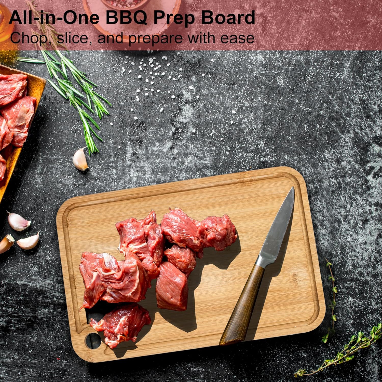 Deep Grill Carry System with Lids, Cutting Board, Tong, Gift Ready BBQ Carry Tray for Prepping, Marinating and Serving, Diswasher Safe, Nesting Platters Black in Red