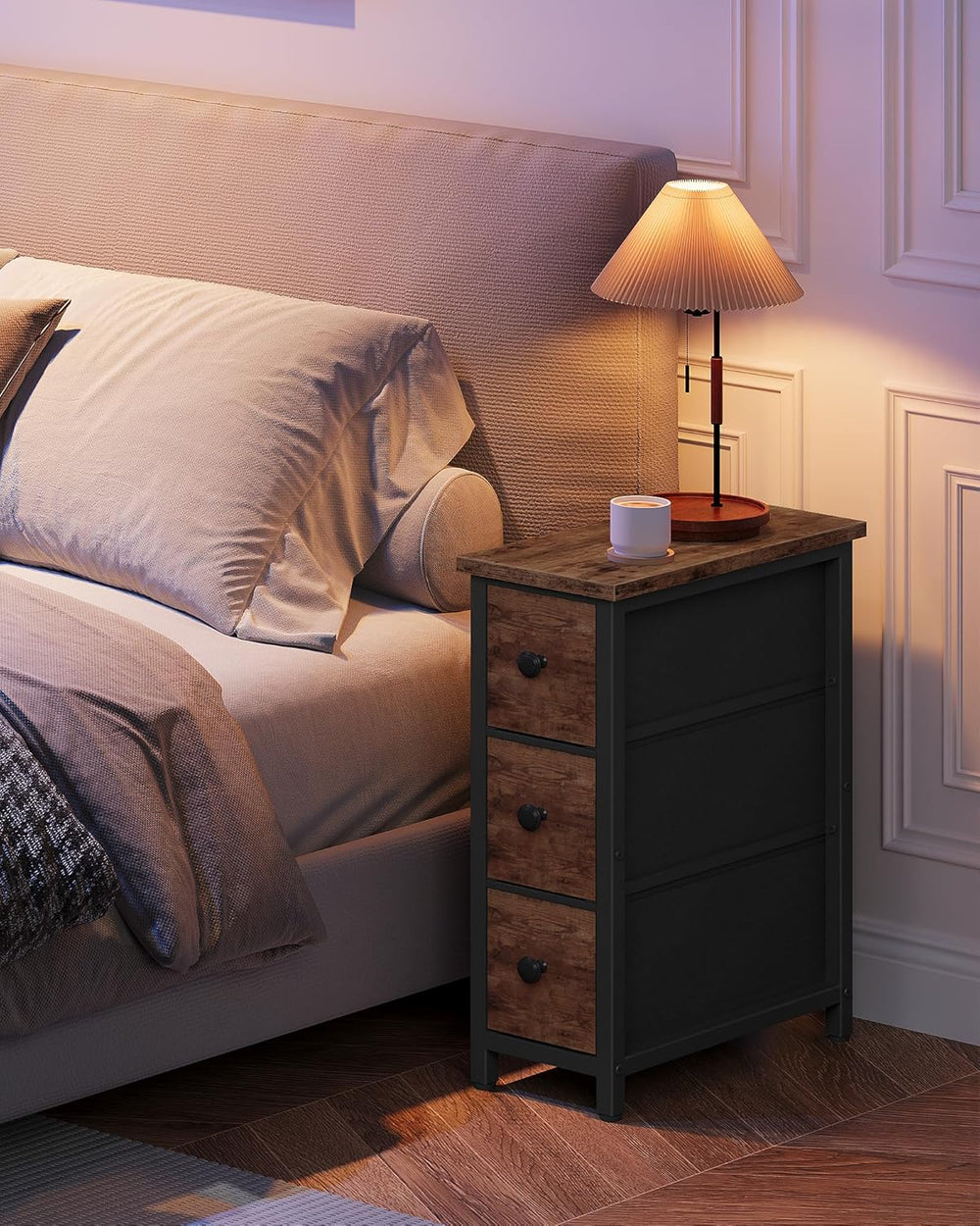 CHOEZON Small Nightstand and Narrow Side Table with Drawers Bundle, Skinny Be...