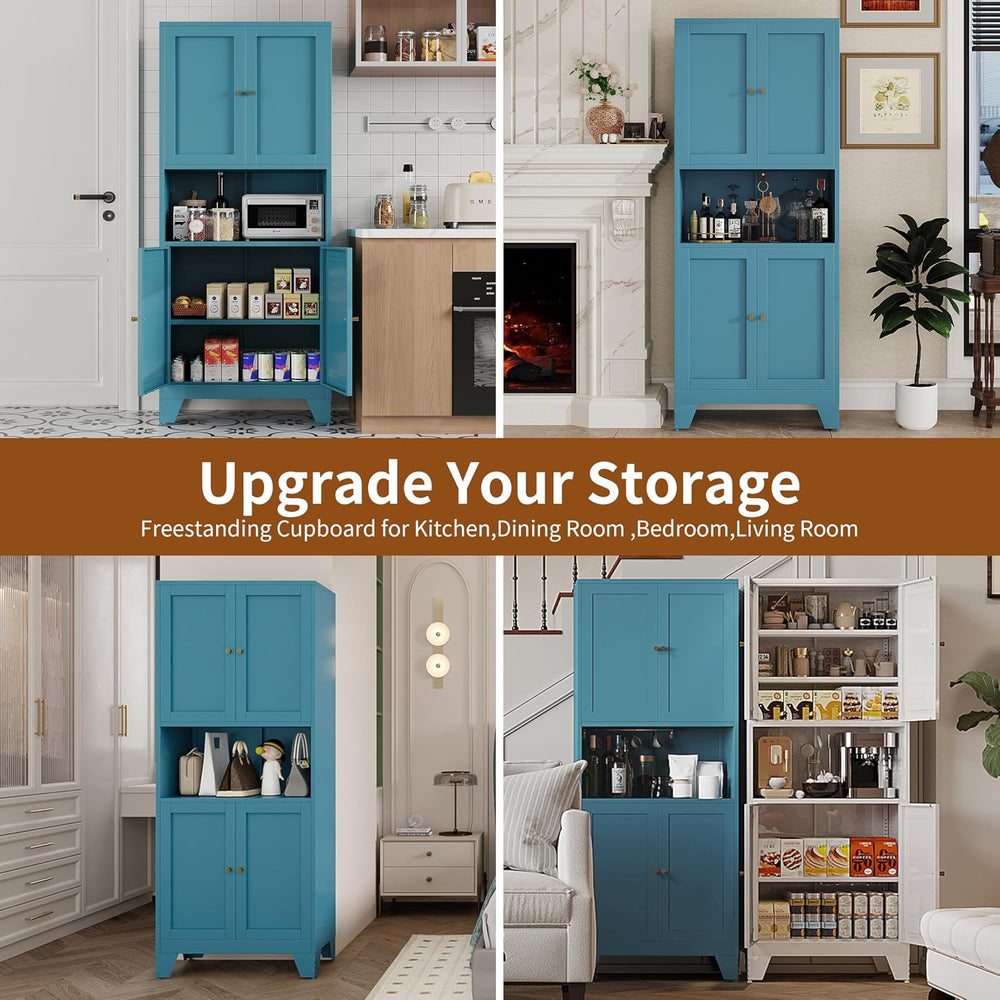 68.9'' Metal Pantry Cabinet, Kitchen Pantry Storage Cabinets with Doo...