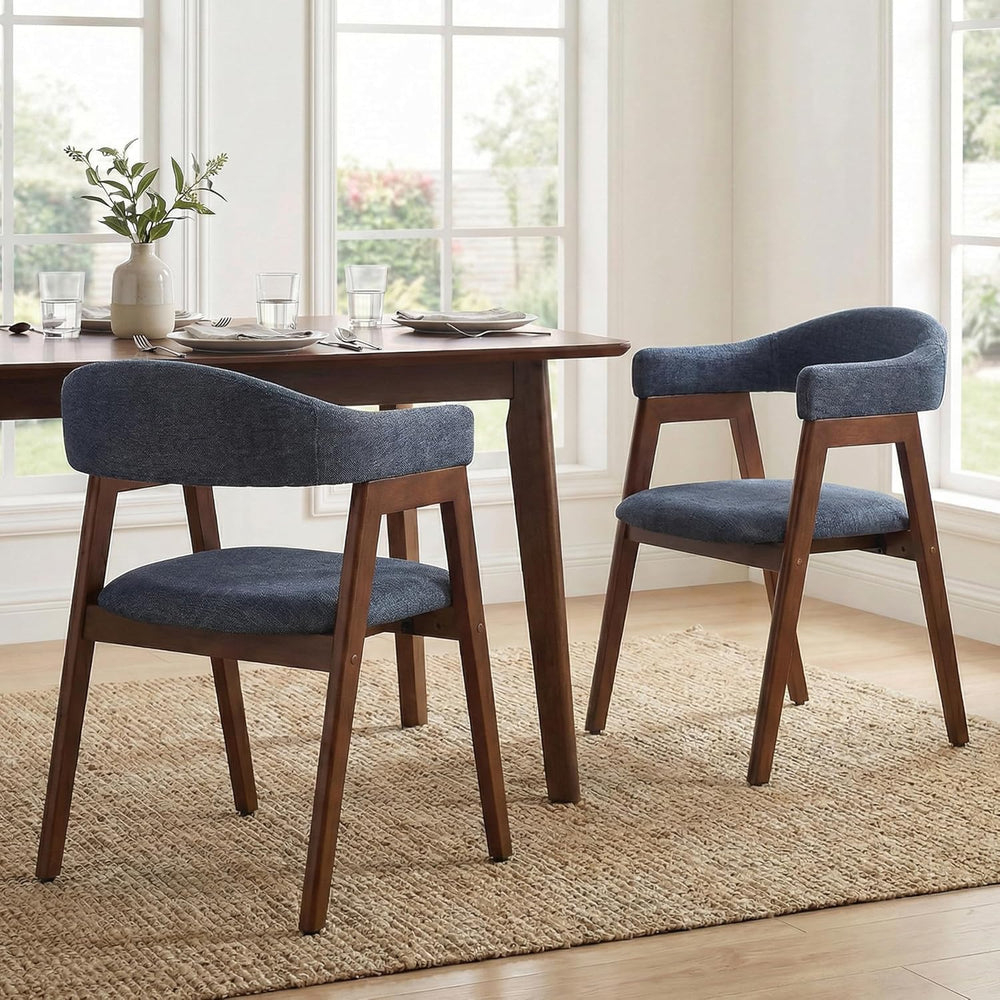 VKNOW Wooden Dining Chairs Set of 4, Modern Fabric Upholstered Kitchen Armcha...