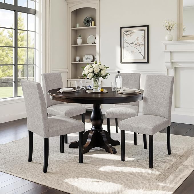 CHUN YI Upholstered Dining Chairs Set of 8, Fabric Dining Room Chairs with Solid Wood Legs, Modern Parson Chairs for Kitchen, Restaurant, Hotel, Light Gray
