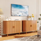 DHH Sideboard Buffet Cabinet with Storage,Mid Century Modern Fluted Accent Coffee Bar Console Table,Tambour Sliding Doors& Adjustable Shelf for Kitchen, Living Room, Entryway (Yellow walnut40 Inch)