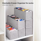 MURRI&MURRDI Mini Foldable Clothes Drawer Organizer 6 Pcs, Narrow Fabric Drawer Organizer for Nursery, Small Dresser Storage Bins for Clothing Sock Underwear Bra Belt Tie Scarves, Gray