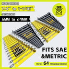 KJE 4Pack Magnetic Wrench Organizer, 64-Slot Wrench Rack Tool Trays, Magnetic Wrench Set Holder SAE(1/4" - 1-1/16") and Metric(6MM-24MM)