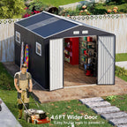 Restland 10x12 FT Outdoor Storage Shed with Floor Base Frame Metal Garden Shed with Clear Roof, Air Vent & Lockable Door Large Tool Storage House for Backyard, Garden, Lawn