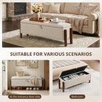 47'' Modern Storage Ottoman Benches with Walnut Wood Legs Ottoman Bench with 22 Gallons Storage Space Fabric Upholstered Seating End of Bed Bench for Bedroom for Livingroom Beige