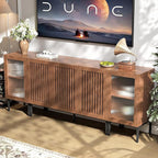 Modern TV Stand for TVs up to 85 Inch, Entertainment Center TV Console with Storage Cabinets and Glass Doors, Media Console for Living Room, Brown