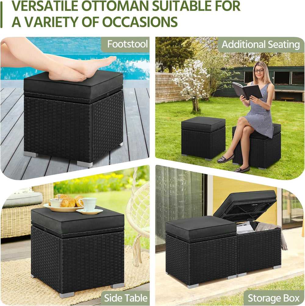 Yaheetech Wicker Ottomans, Set of 2 PE Rattan Side Tables, Black/Gray | Outdo...