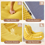 Bean Bag Chair for Adults - Large Bean Bag with Three Pillows, Oversized Boneless Chair with High-Rebound Memory Foam, Lazy Floor Sofa for Reading, Living Room, Bedroom (3-Seater, Yellow)