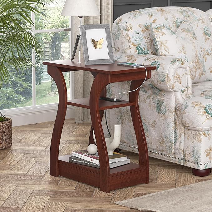 End Tables Living Room Set of 2,Cherry End Table with Charging Station,Side T...