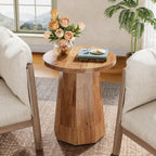 Tribesigns Round Pedestal End Table, Farmhouse Couch Side Table with Octagonal Base, Wooden Drink Stand Accent Nightstand(1, Walnut)