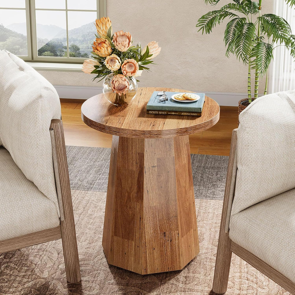 Tribesigns Round Pedestal End Table, Farmhouse Couch Side Table with Octagona...
