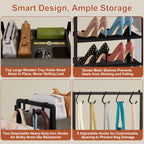 2-in-1 Shoe and Bag Organizer, 5 Tier Shoe Rack with Wooden Tray & 7 Hooks, Industrial Metal Shoe Shelf with Removable Shelves for Boot Storage, Perfect for Entryway, Closet, Garage, Black