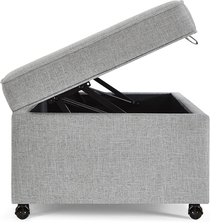 Ball & Cast 45" Sofa Ottoman with Storage, Linen Upholstered Bench with Rotation Casters and Safety Hinge for Living Room, Multi-Function Coffee Table,Gray