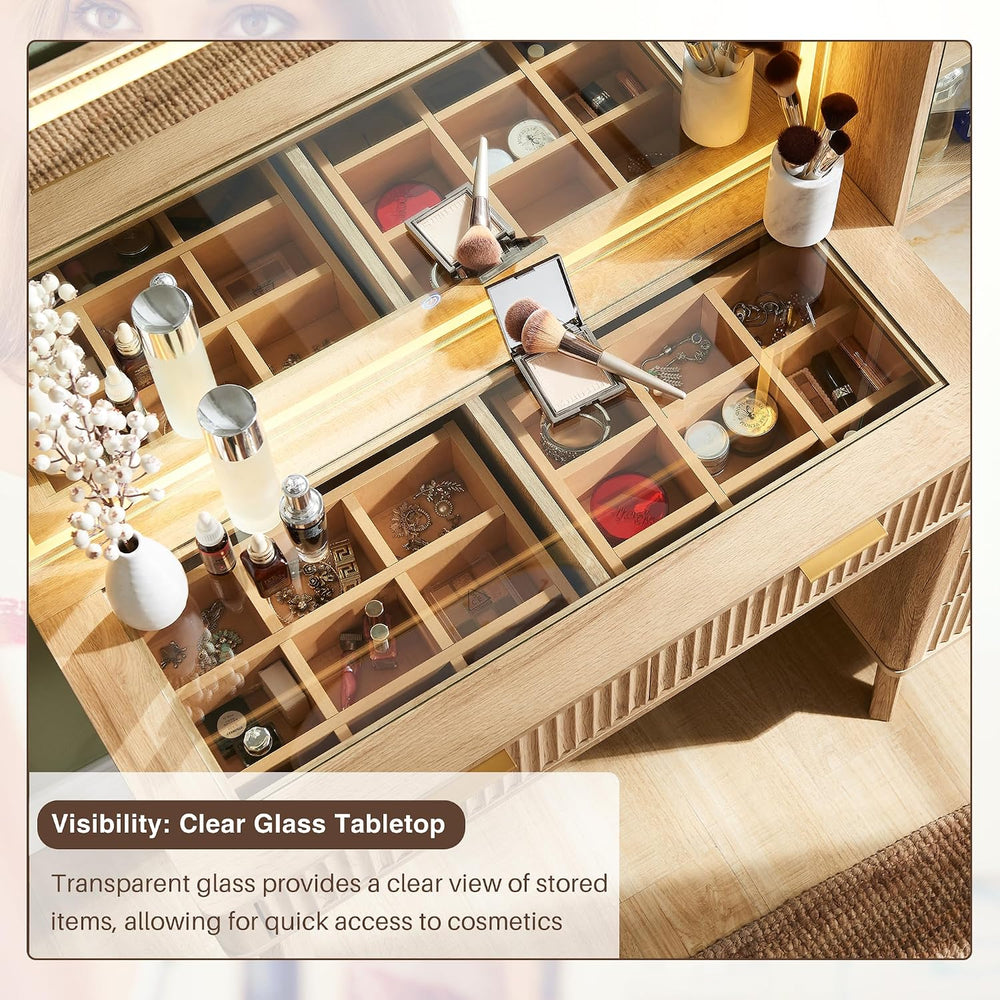 T4TREAM 48" Fluted Makeup Vanity Desk with 36" Lighted Mirror, Oak ...