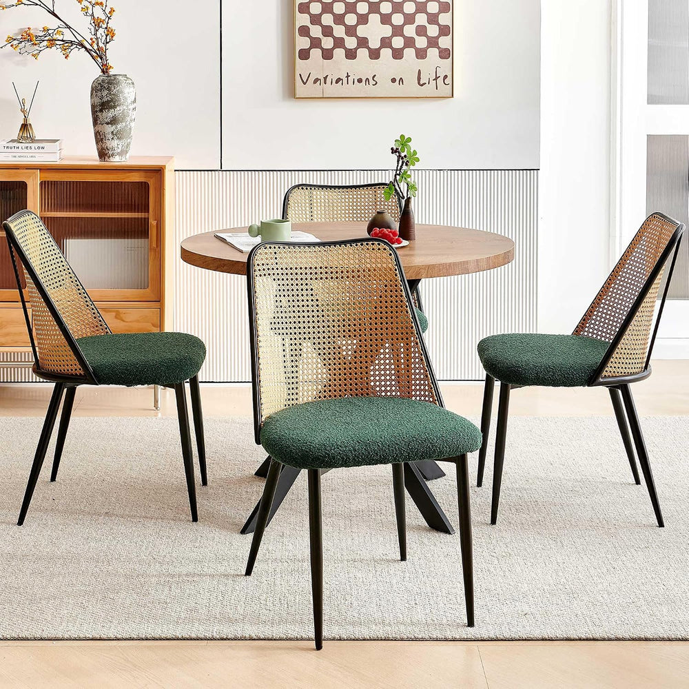NORDICANA Dining Table Set for 4, Wooden Round Table and Wicker Chairs, 5-Pie...