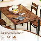 Recaceik Dining Table Set for 4 Wood Kitchen Table Chairs Set, 47 '' Farmhouse 5 Piece Dining Room Table Set, Space-Saving Dinette Set for Breakfast Nook, Apartment, Brown