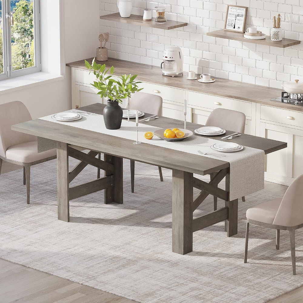 Takywep 71" Large Dining Table for 6-8, Farmhouse Wooden Kitchen Table w...