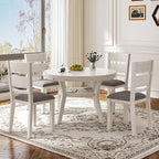 5-Piece Solid Wood Dining Table Set for 4, Round Kitchen Table Set with 4 Upholstered Chairs, Farmhouse Dining Sets for Kitchen, Dining Room, Rustic Grey