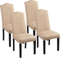 Yaheetech Upholstered Dining Chairs Set of 4, Modern Kitchen Chairs with Nailhead Trims and Solid Wood Legs for Dining Room, Living Room, Restaurant, Fabric Armless Design, Khaki