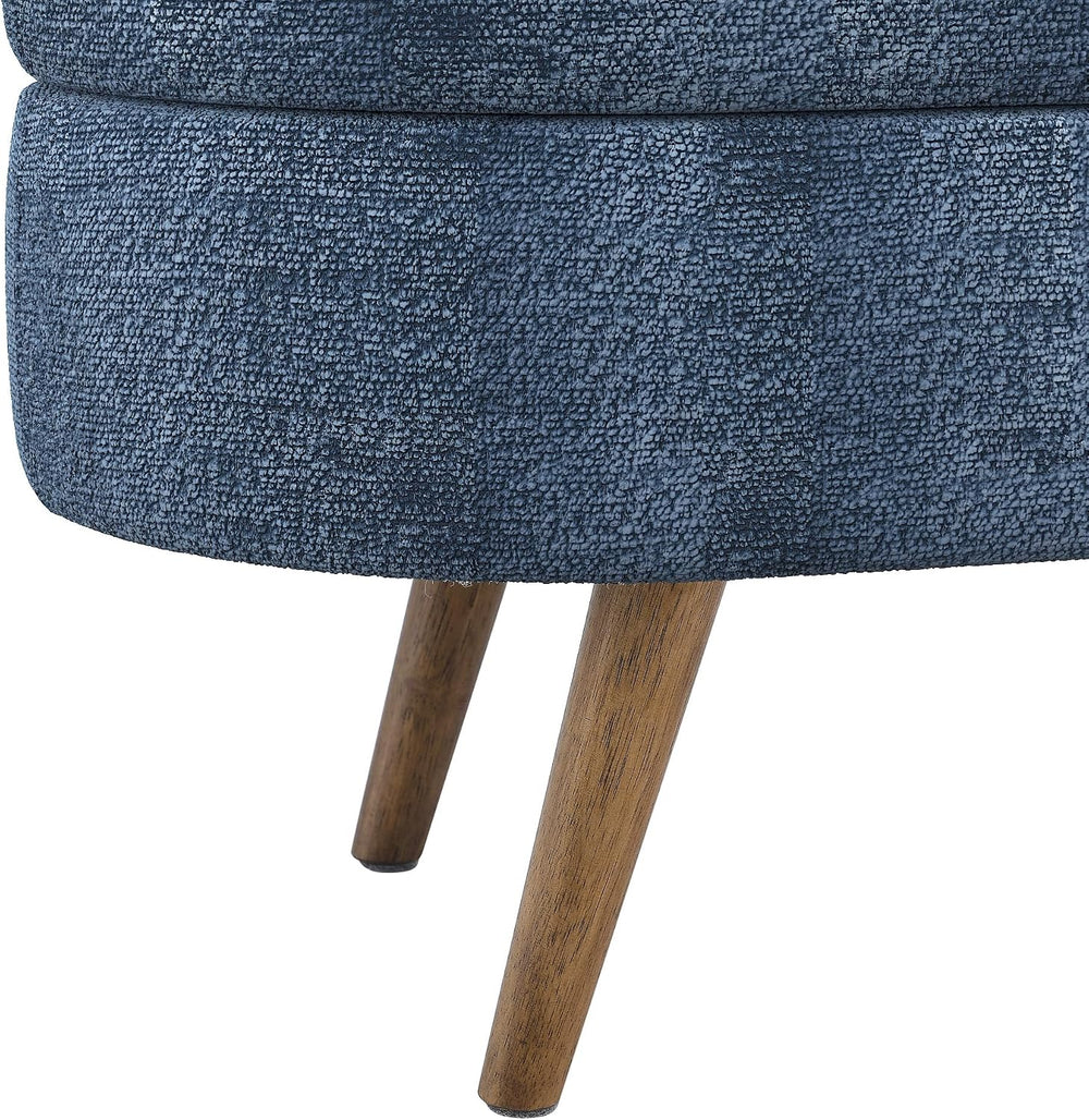 43.5" Storage Ottoman Bench, Dark Blue | Safety Hinge, Linen, Upholstere...