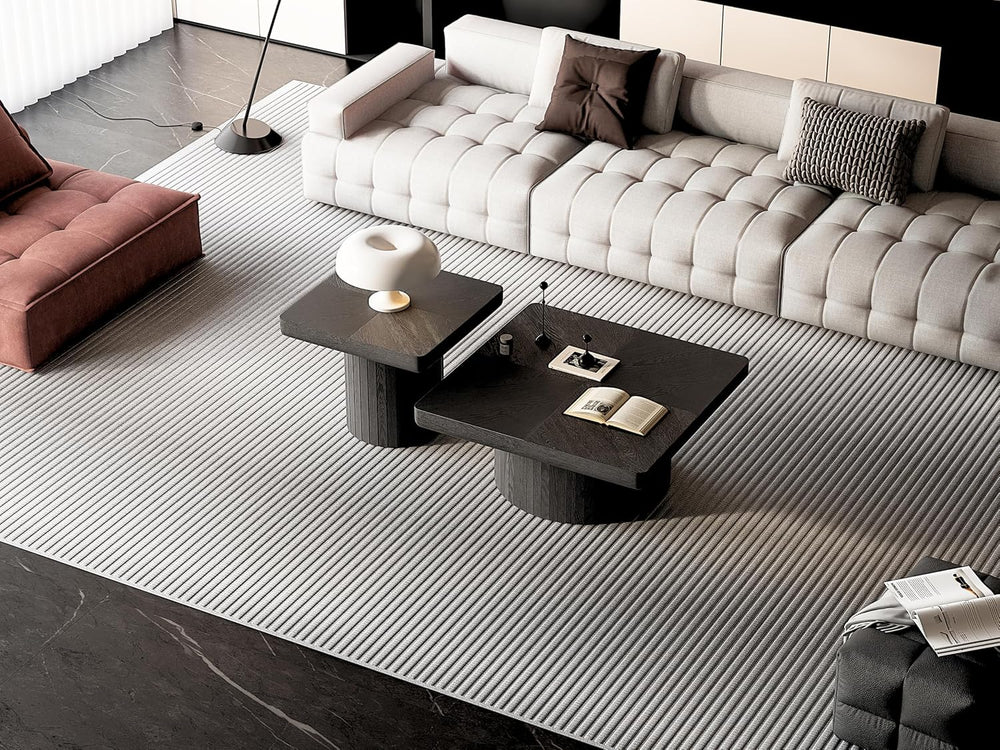 Nesting Coffee Table Set, 2 Piece, Square Parquet Wood Top | 2 Piece Set, Par...