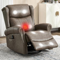 Genuine Leather Recliner Chair for Adults, Manual Swivel Rocker Glider Rocking Chair with Vibration Massage Lumbar Heat for Nursery, Rivet Design Single Sofa Chair for Living Room - Gray Brown
